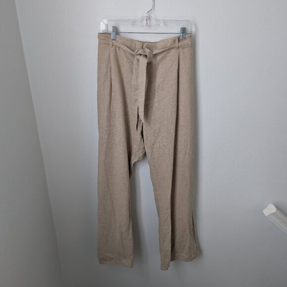 Vermont Country Store Women's Linen/Cotton Belted Tan Trousers, 2X - Picture 1 of 5